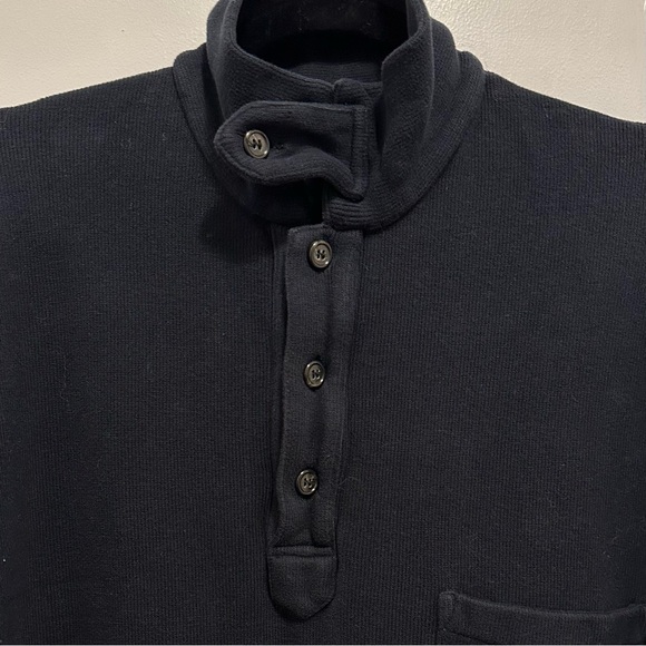 Coach Mens Soft Cotton Sweater XL Button Mock Neck Collar Navy Blue Made Italy - Picture 2 of 6